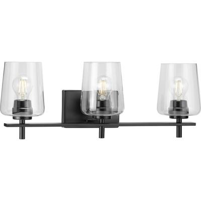 Calais Collection Three-Light Matte Black Clear Glass New Traditional Bath Vanity Light - 24.25 in x 6.5 in x 8.5 in