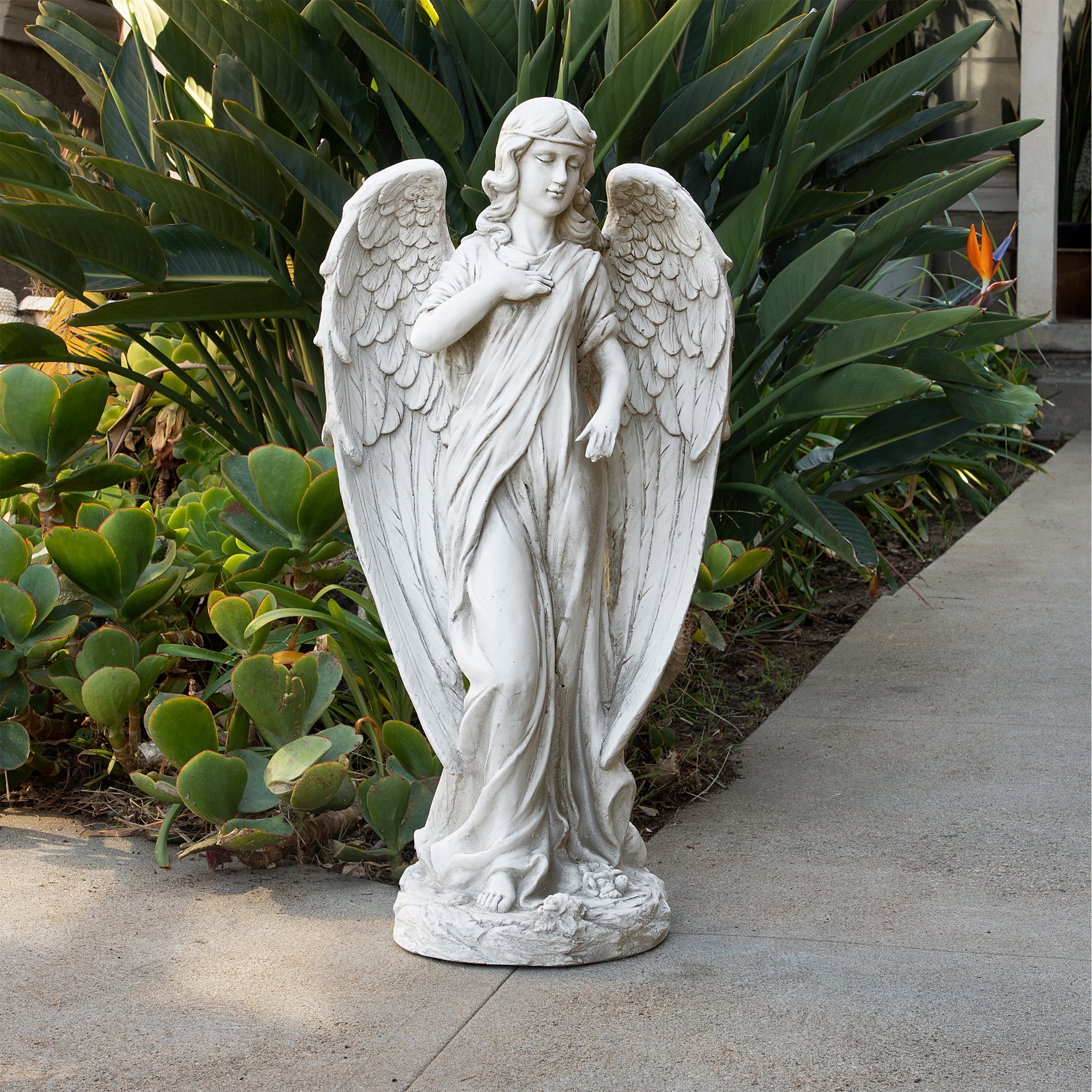 Alpine Corporation 31" Tall Indoor/Outdoor Angel Statue Yard Art Decoration, Light Gray