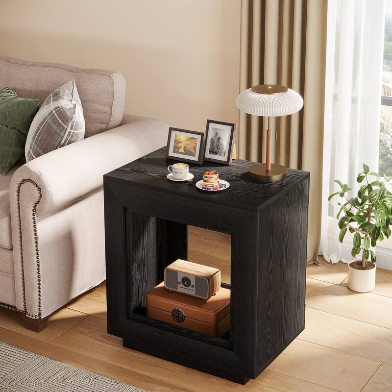 End Table, Side Table with Storage Shelf, Nightstand Bedside Table for Bedroom, Living Room, Entryway - Black