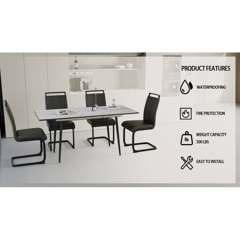 Modern Dining Set with Rectangular Extendable Table & High Back C-shaped Tube Chairs