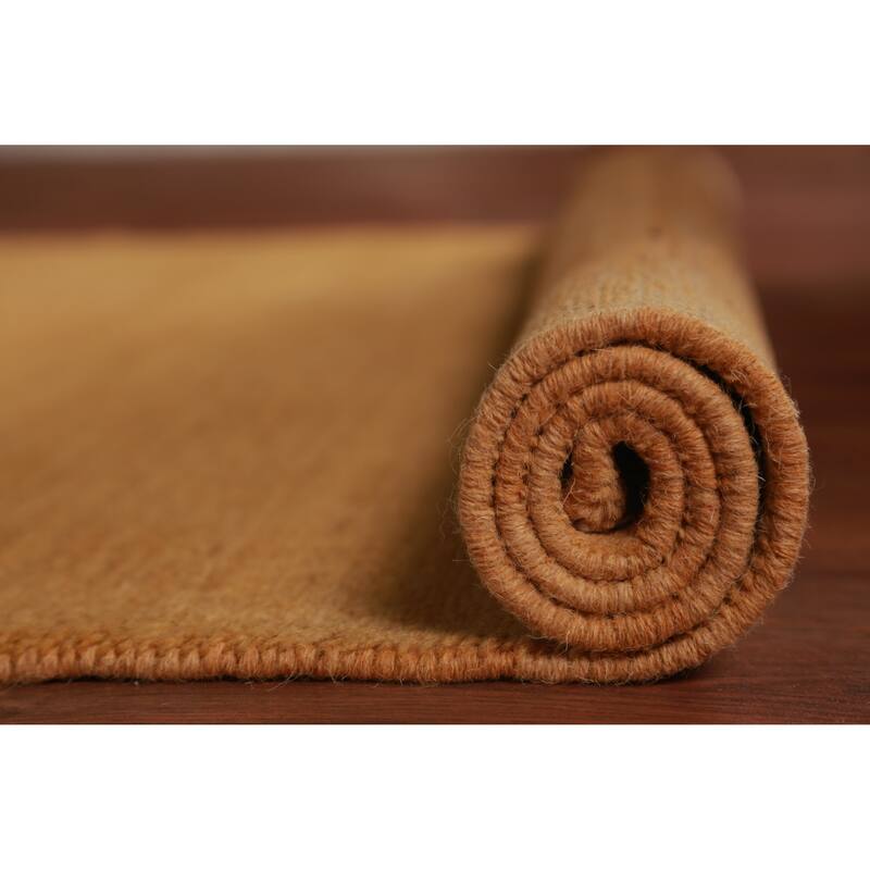 Modern Gold Solid Gabbeh Oriental Rug Hand-Knotted Wool Carpet - 3'3" x 5'0"