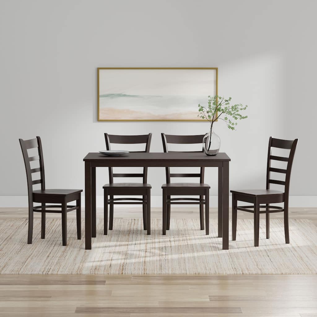 5-Piece Dining Set, 48" Rectangle Wood Table and Slat Back Chairs