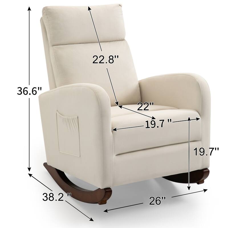 Mid Century Velvet Nursery Rocking Chairs, Upholstered High Back Glider Armchairs for Living Room