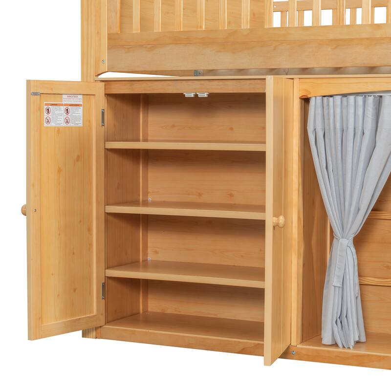 Roomfitters Twin/Full Size Loft Bed with Storage Cabinet, Wardrobe and LED Light