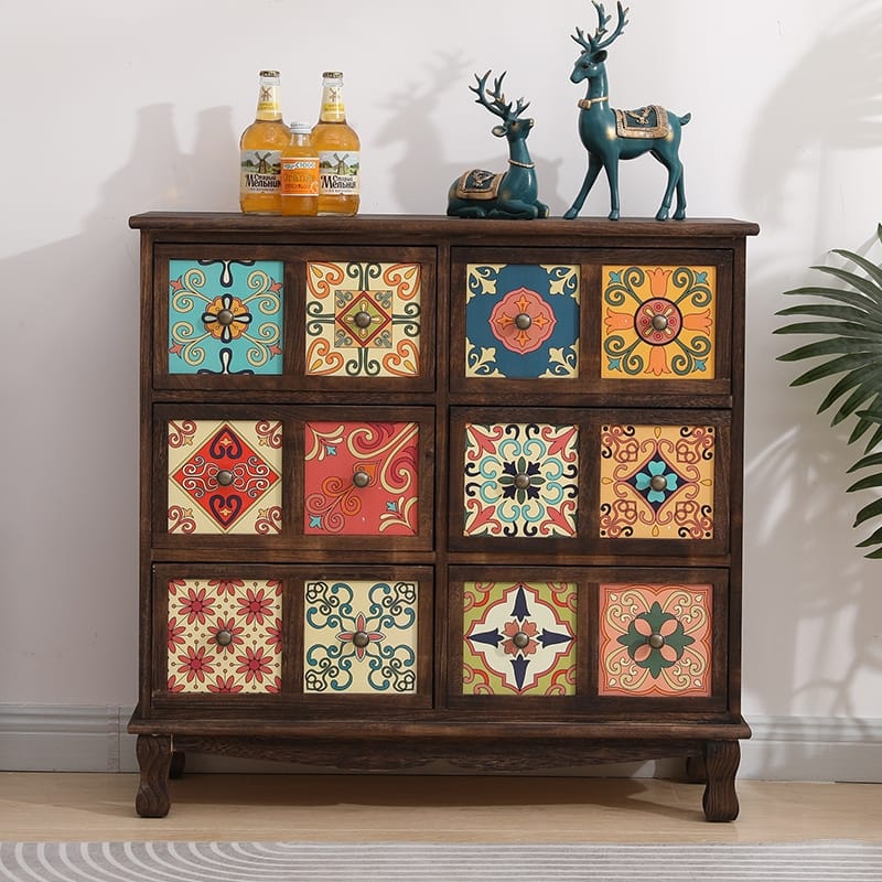 American Solid Wood Drawer Vintage Multilayer Accent Cabinet - Multi-Color