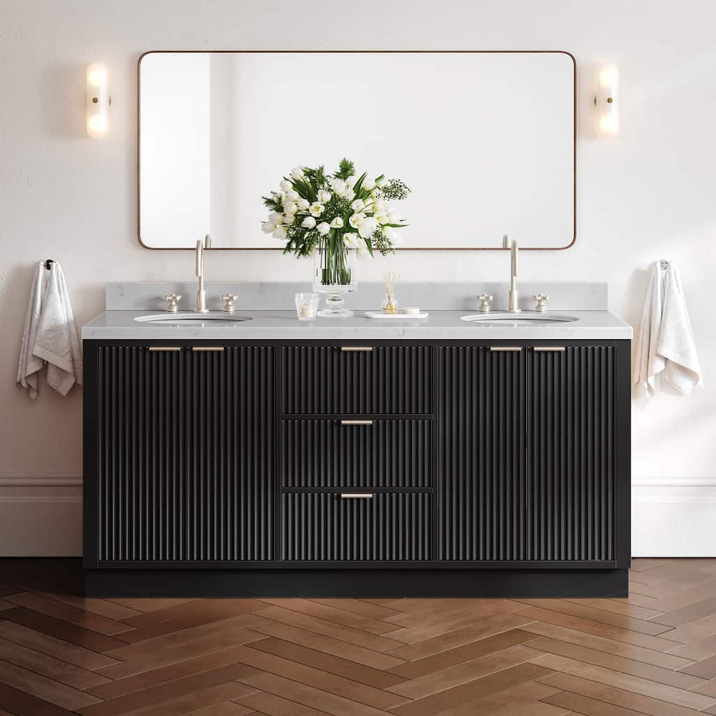 Ariel P72DCQOVO Milan 72" Free Standing Double Basin Vanity Set with