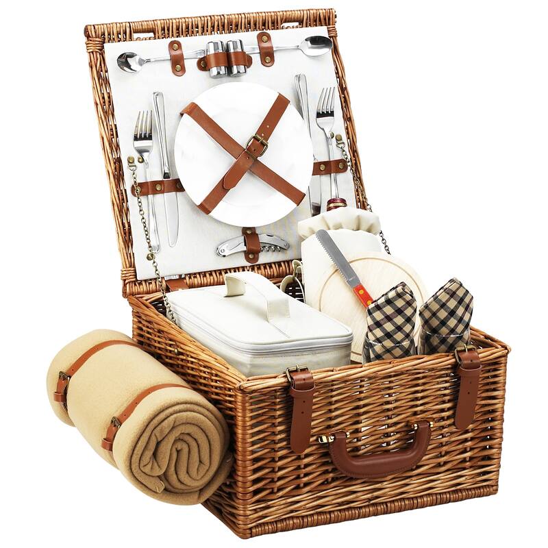 Picnic at Ascot - Willow Basket for Two with Blanket - London Plaid