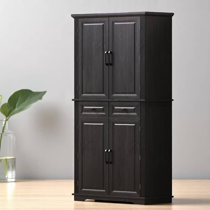 Farmhouse 71" Pantry Cabinet with 3 Slide-Out Organizers, 6 Door Shelves, Adjustable Storage for Kitchen - Black
