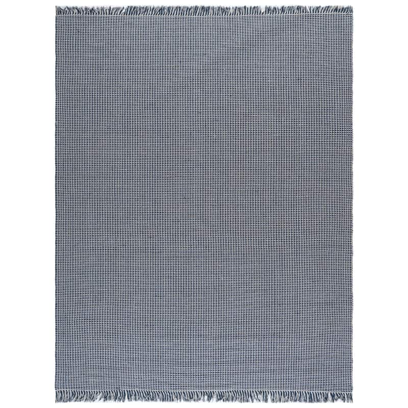 SAFAVIEH, Handmade Montauk Cliff Stripe Flatweave Cotton Fringe Rug - 10' x 14' - Ivory/Navy