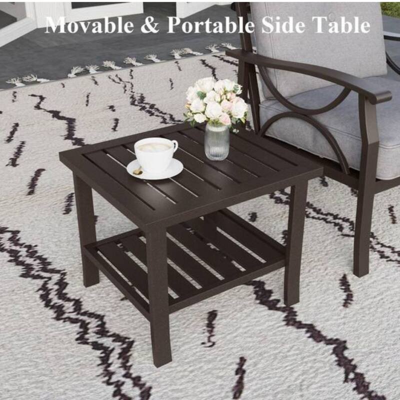 Square Brown Metal Side Table, 2-Tier - 19x19x18"