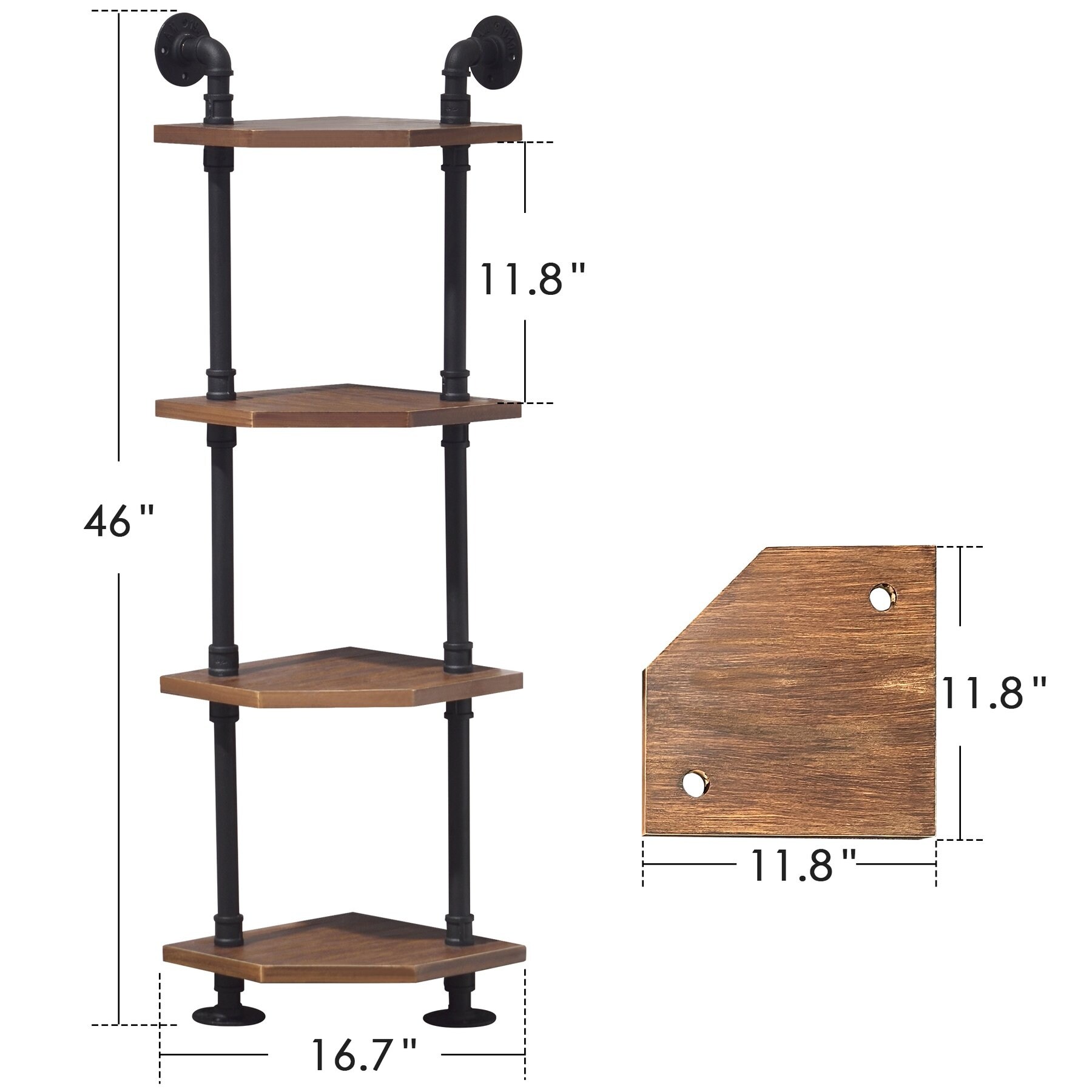 Industrial pipe outlet corner shelving