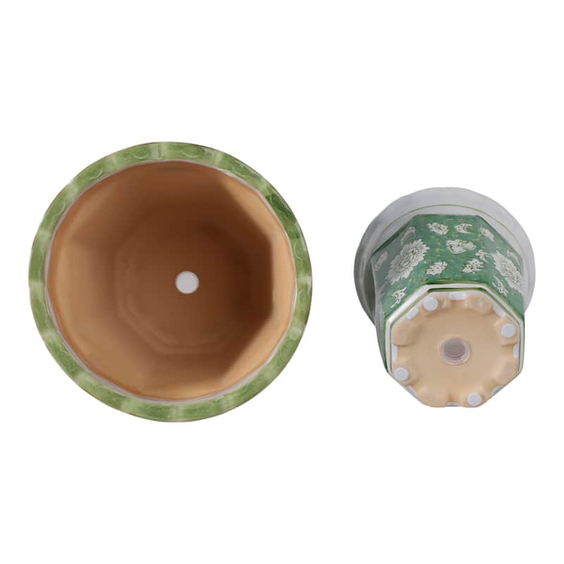 Ceramic Planters Embossed Bird Floral Detailing Scalloped (Set of 2)