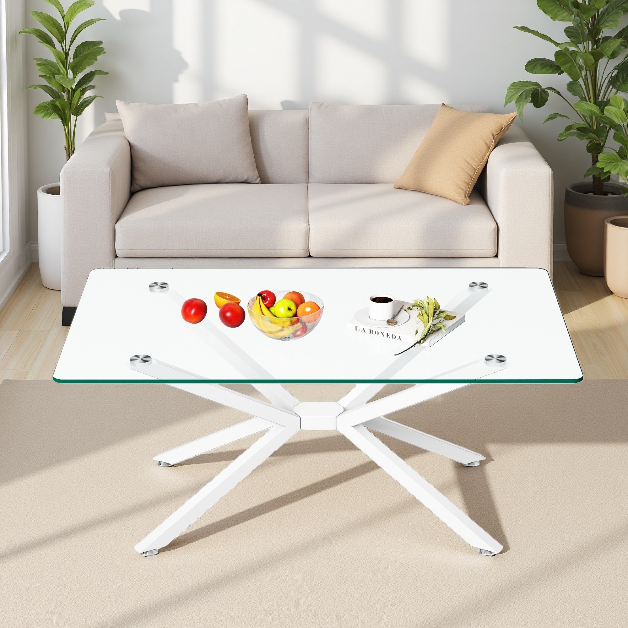 39.4" Clear Glass Coffee Table with Gold Legs