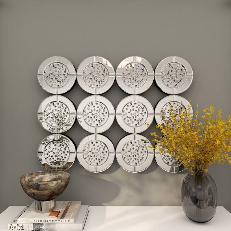 Glass Wall Mirror with Floating Crystals - Silver - Roche River Decor