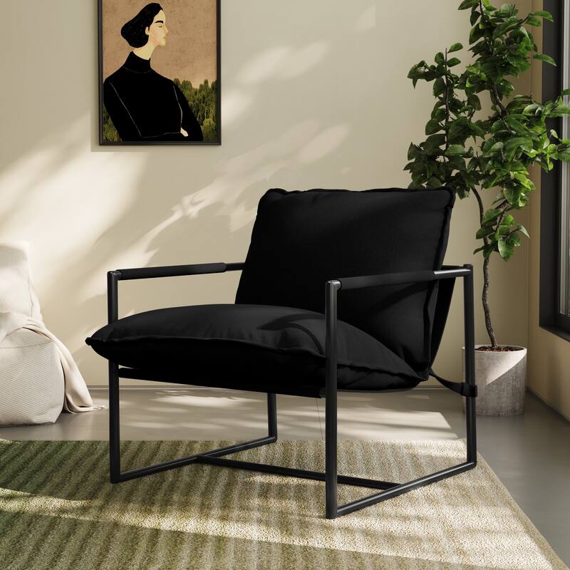 Modern Metal Frame Upholstered Sling Accent Armchair