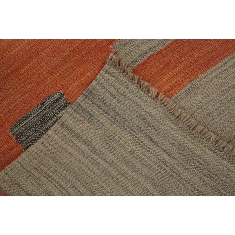 Hand Woven Oriental 100% Wool Carpet Southwestern Modern Greys & Charcoal Kilim Runner Rug - 9' 8'' X 2' 6''