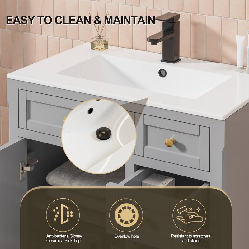 Retro Bathroom Vanity W/ Drop in Sink Combo Cabinet Set