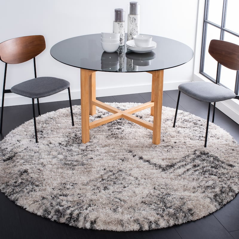 SAFAVIEH Iceland Shag Kicki Flokati 2.6-inch Thick Rug - 6'7" Round - Cream/Grey - Round