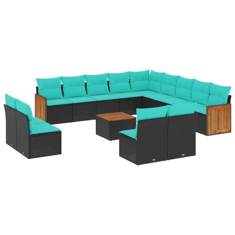 vidaXL 13 Piece Patio Sofa Set with Cushions Black Poly Rattan