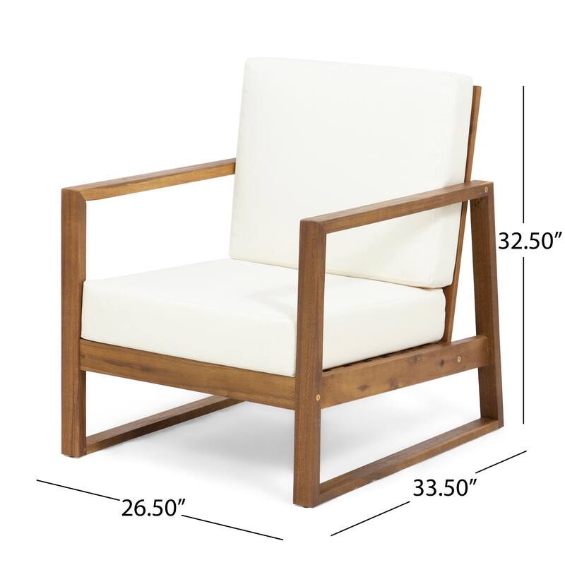 Roomfitters Modern Outdoor Wooden Club Chair with Clean-Line Frame and Weather-Resistant Cushions