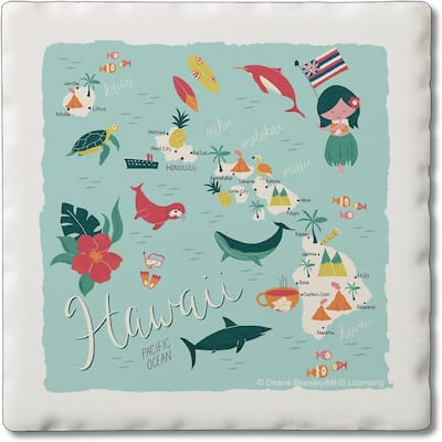 Hawaii Home 4-Pack Absorbent Stone Coasters with Protective Cork Backing 4" Square Made in The USA Artistic Easily Wipes Clean
