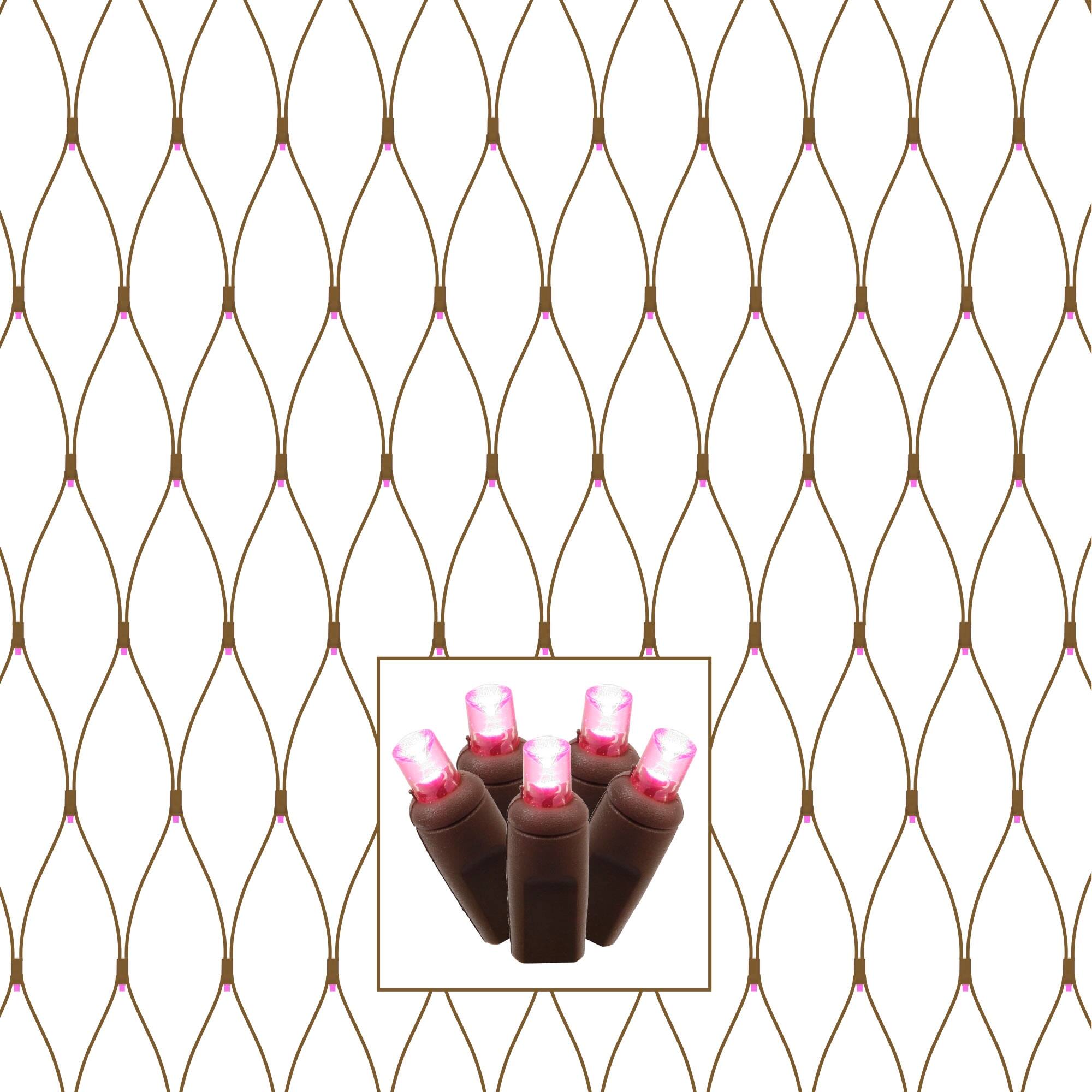 Vickerman 150 Pink Wide Angle LED Single Mold Christmas Net Light Set, Brown Wire
