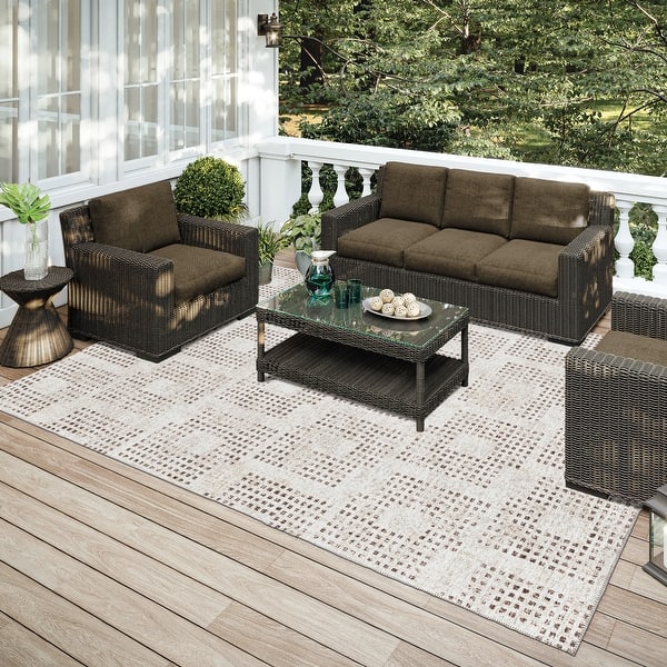 Indoor/ Outdoor Eleanor Modern Houndstooth Washable Rug - Bed Bath ...