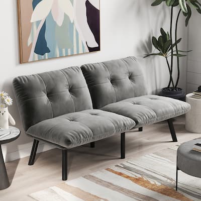 2-Seater Velvet Sleeper Sofa with Adjustable Backrest, Lounge Chair Bed with Foam Cushions, Portable Fold Out Chair Bed
