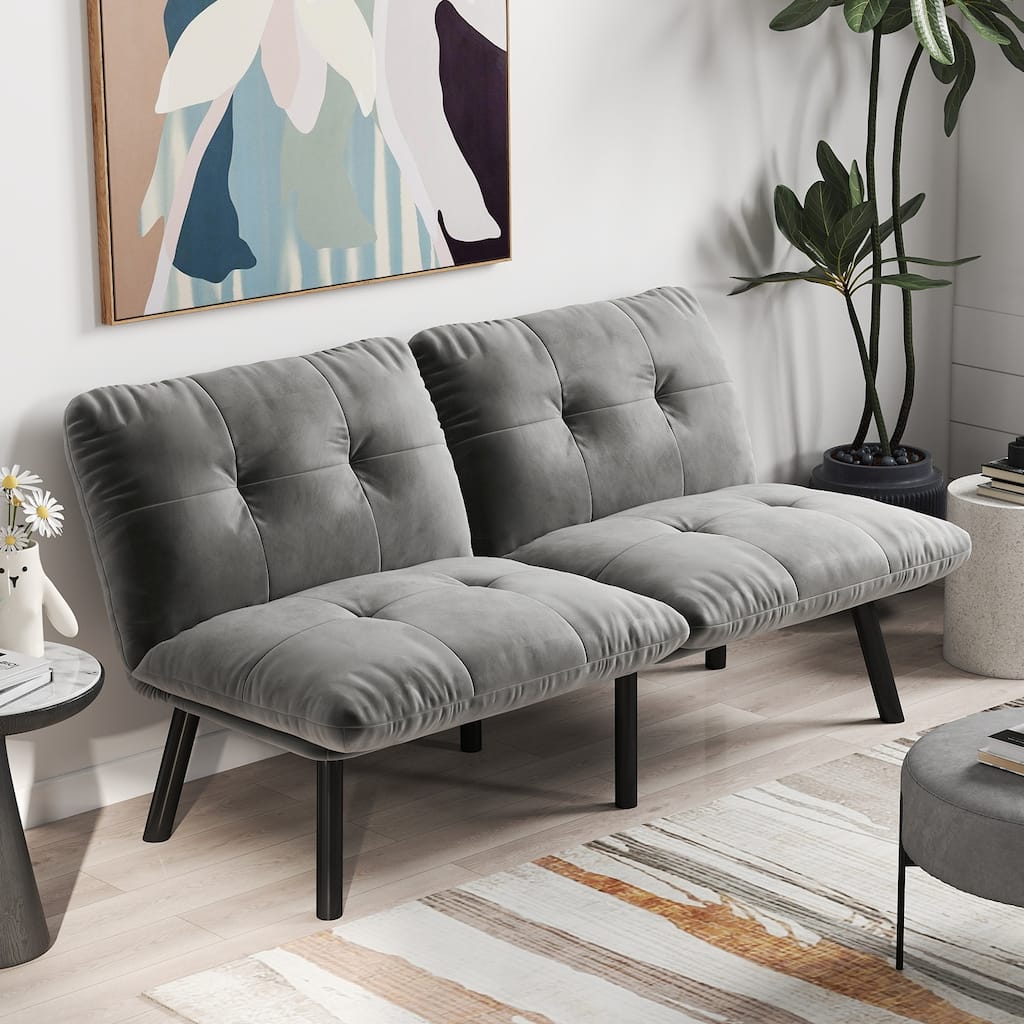 2-Seater Velvet Sleeper Sofa with Adjustable Backrest, Lounge Chair Bed with Foam Cushions, Portable Fold Out Chair Bed