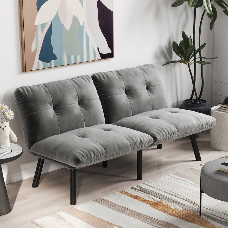 Roomfitters Modern Convertible Sofa Bed Futon Couch, Folding Sleeper Loveseat with Tufted Back - Grey