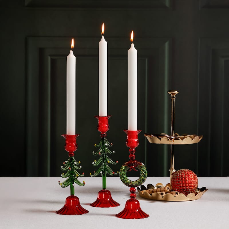 Holiday 9.25" Tall Tree Taper Candle Holders, Set of 4