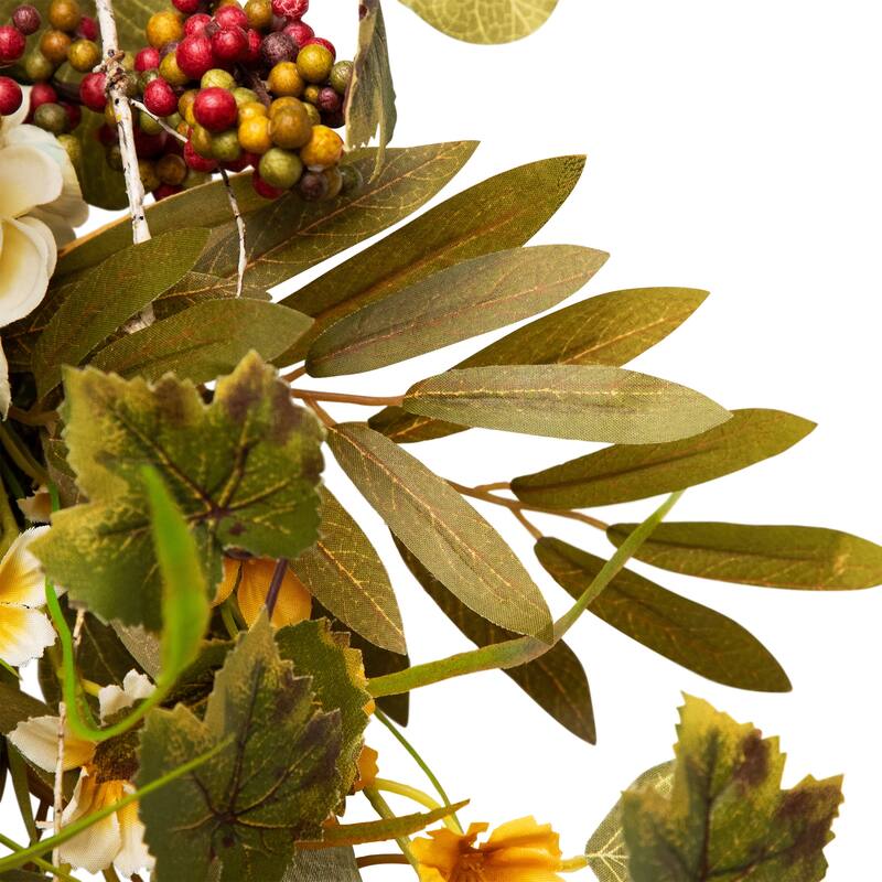 Pumpkins Berries Artificial Fall Harvest Twig Wreath, 24-Inch, Unlit