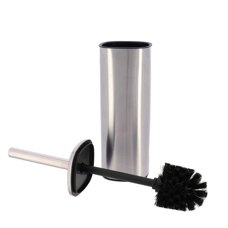 Square Metal Toilet Brush and Holder with Sturdy Handle Splash Guard - 3.12"L x 3.12"W x 15.8"H - Chrome
