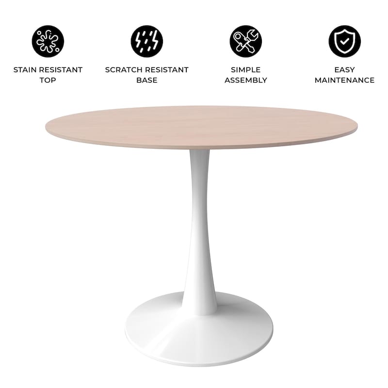 Bristol 35" Round Dining Table with Modern Glass, MDF or Sintered Stone - Sturdy Steel Pedestal Base for Kitchen, Dining, Cafe
