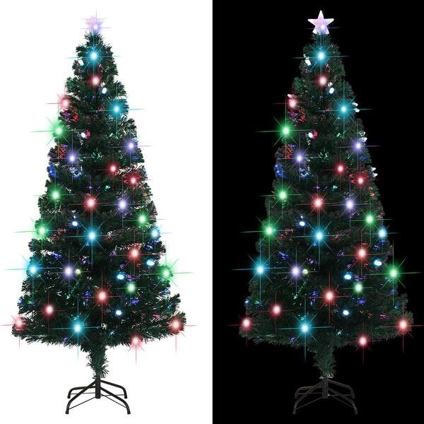 slide 2 of 19, vidaXL Artificial Christmas Tree with Stand/LED 5/6/7/8 ft Fiber Optic