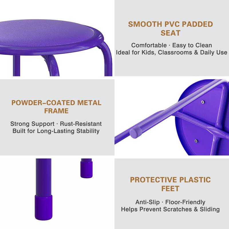 Javlergo Set of 6 Stackable Backless Stools PVC Padded Round Seats with Metal Frame Indoor Outdoor Use for Kitchen Livingroom