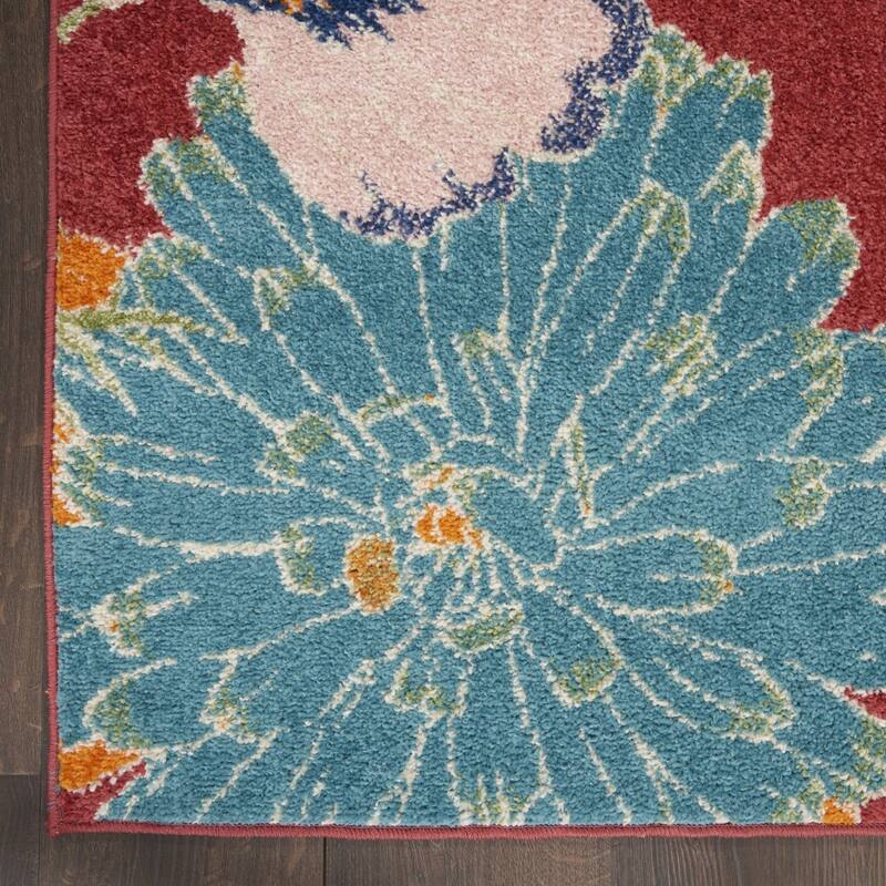 Power Loomed Floral Traditional Low Pile Area Rug - 87' X '63' X '0.25