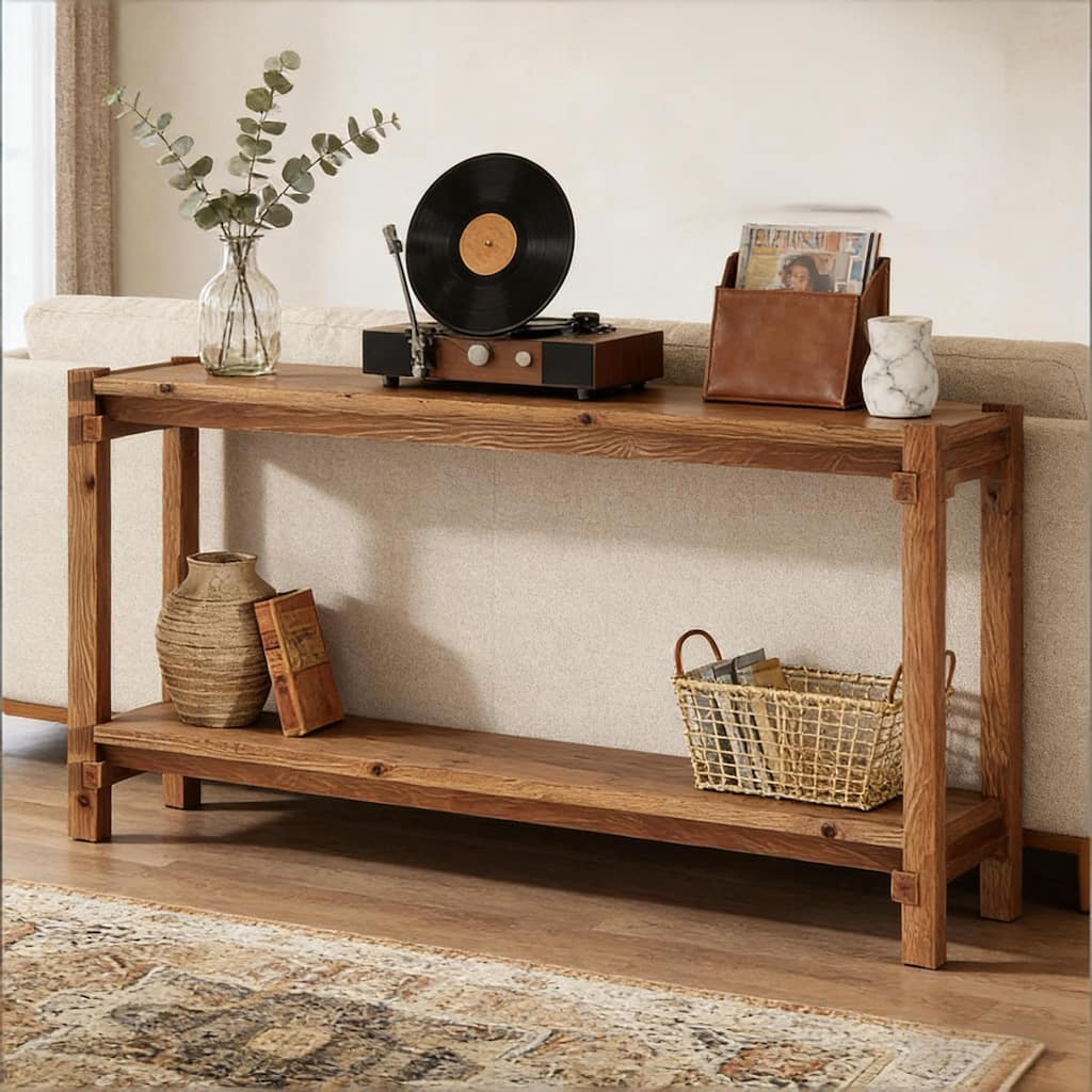 Rossetta 2-Tier Tic-Tac-Toe Leg Design Console Table with Capacious Storage