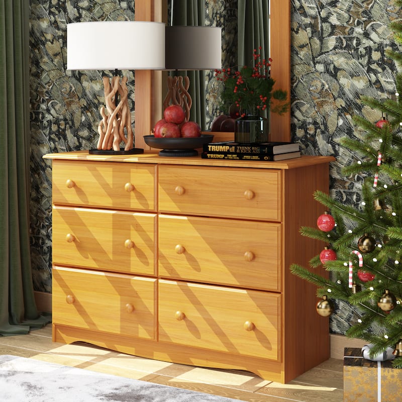 Palace Imports 100% Solid Wood 6-Drawer Dresser with Optional Mirror - Honey Pine