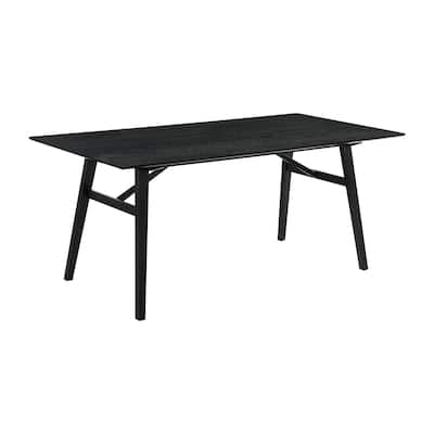 Yumi 71 Inch Dining Table with Trestle Base, Wood Grain Finish, Black