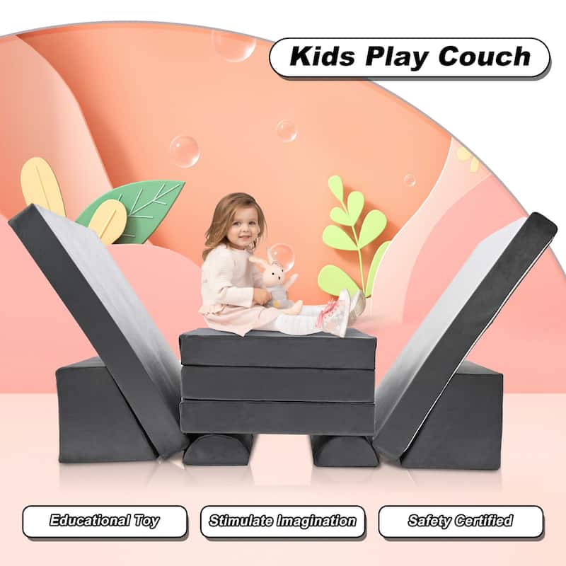 11-Piece Kids Couch Sofa, Convertible Foam and Floor Cushion, Grey - 70.8"×31.5"×19.7"