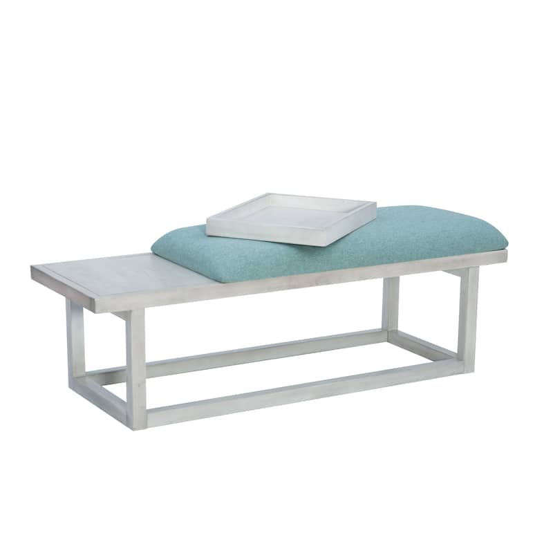 Upholstered Cushioned Bench with Storage Tray - 52" - White and Aqua Blue