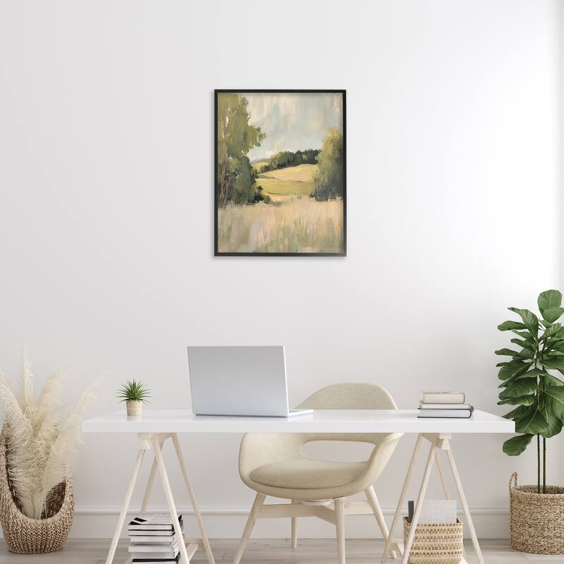 Stupell Painterly Green Valley View Framed Giclee Art Design By Petal Prints Design