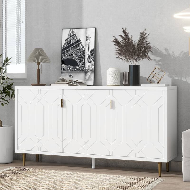 Scandinavian Style TV Stand with 3 Doors & Adjustable Shelves, Fits TVs Up to 70 Inches - White