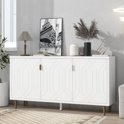 Scandinavian Style TV Stand with 3 Doors & Adjustable Shelves, Fits TVs Up to 70 Inches