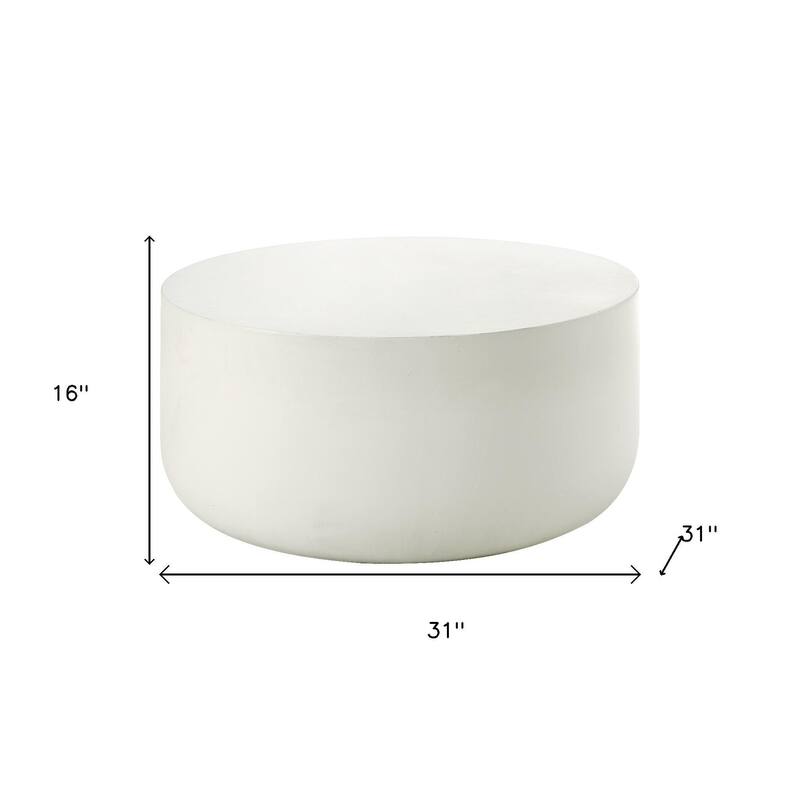 HomeRoots 31" White Cement Round Drum Coffee Table - 31.00 in. x 16.00 in. x 31.00 in.