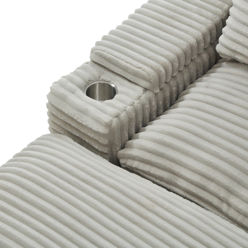 Corduroy Modular Sectional Sofa with USB Ports & Cup Holders, 2 Seat Couch Loveseat with 2 Ottomans Convertible Sleeper Sofa Bed