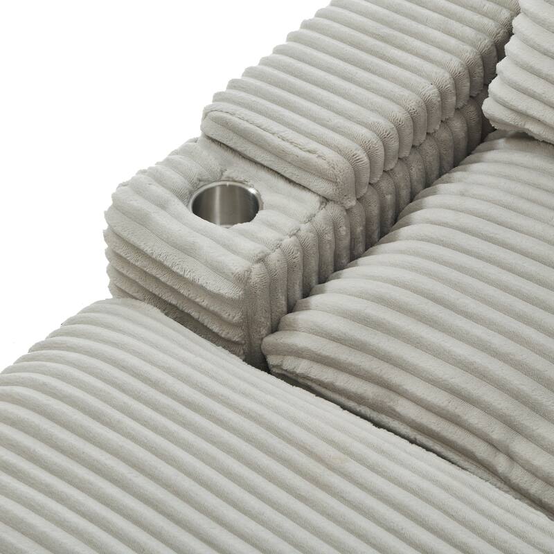 L-Shaped Corduroy Sectional Sofa w/ USB Ports & Cup Holders, 2-seater Sofa Loveseat w/ 2 Ottomans, Convertible Sleeper Sofa Bed