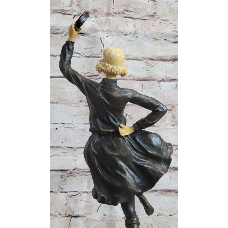Russian Tambourine Dancer Bronze Metal Resin Head Sculpture Statue Marble Base