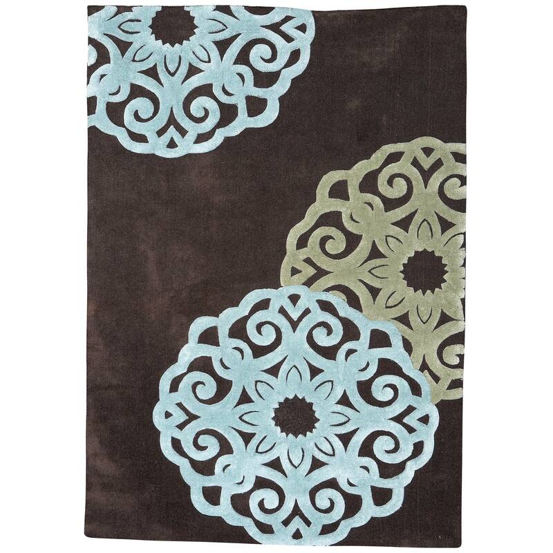 Hand Tufted Trio Medallion Chocolate and Ice Blue Doyle Rug
